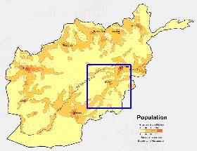 mapa de de densidade populacional Afeganistao em ingles