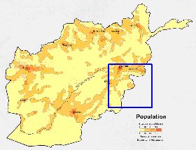 mapa de de densidade populacional Afeganistao em ingles