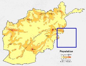 mapa de de densidade populacional Afeganistao em ingles