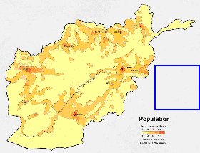 mapa de de densidade populacional Afeganistao em ingles