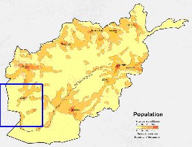 mapa de de densidade populacional Afeganistao em ingles