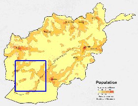mapa de de densidade populacional Afeganistao em ingles