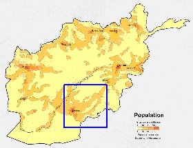 carte de de la densite de population Afghanistan en anglais