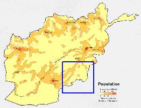 mapa de de densidade populacional Afeganistao em ingles