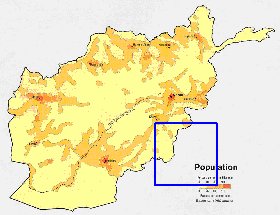 mapa de de densidade populacional Afeganistao em ingles