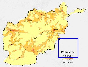 mapa de de densidade populacional Afeganistao em ingles