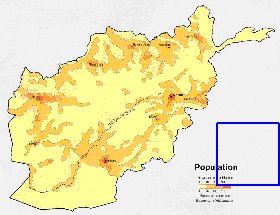 mapa de de densidade populacional Afeganistao em ingles