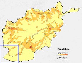 mapa de de densidade populacional Afeganistao em ingles