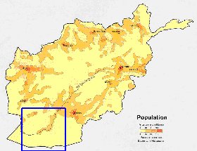 mapa de de densidade populacional Afeganistao em ingles