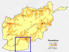 mapa de de densidade populacional Afeganistao em ingles