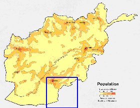 carte de de la densite de population Afghanistan en anglais