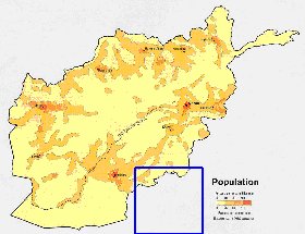 mapa de de densidade populacional Afeganistao em ingles