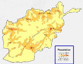 carte de de la densite de population Afghanistan en anglais