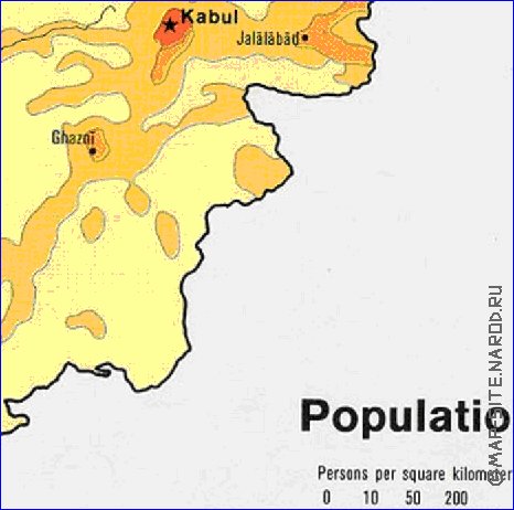 mapa de de densidade populacional Afeganistao em ingles