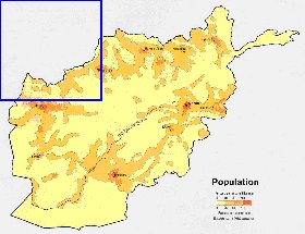 mapa de de densidade populacional Afeganistao em ingles