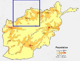 mapa de de densidade populacional Afeganistao em ingles