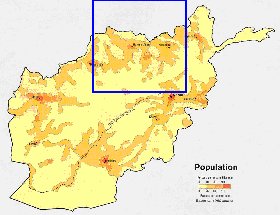 mapa de de densidade populacional Afeganistao em ingles