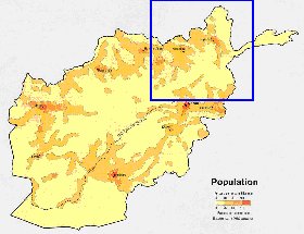 mapa de de densidade populacional Afeganistao em ingles