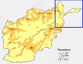 mapa de de densidade populacional Afeganistao em ingles