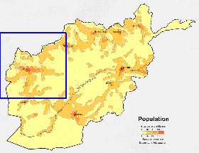 mapa de de densidade populacional Afeganistao em ingles