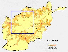 mapa de de densidade populacional Afeganistao em ingles