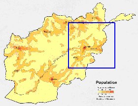 mapa de de densidade populacional Afeganistao em ingles