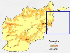 mapa de de densidade populacional Afeganistao em ingles