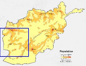 mapa de de densidade populacional Afeganistao em ingles