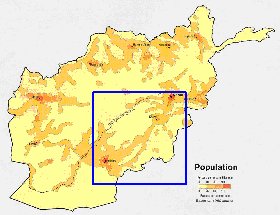 mapa de de densidade populacional Afeganistao em ingles