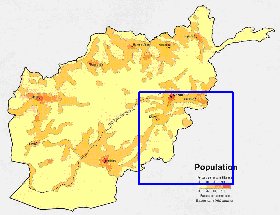 mapa de de densidade populacional Afeganistao em ingles