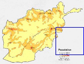 mapa de de densidade populacional Afeganistao em ingles