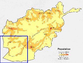 mapa de de densidade populacional Afeganistao em ingles