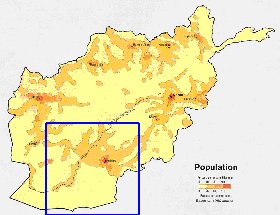 mapa de de densidade populacional Afeganistao em ingles