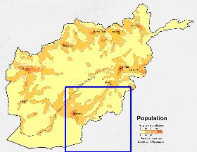 mapa de de densidade populacional Afeganistao em ingles