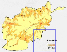 mapa de de densidade populacional Afeganistao em ingles