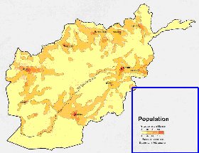 mapa de de densidade populacional Afeganistao em ingles