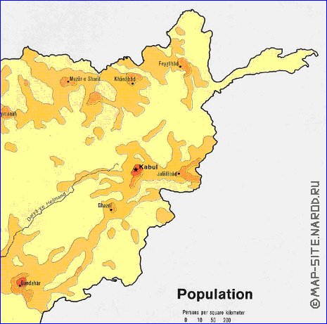 mapa de de densidade populacional Afeganistao em ingles