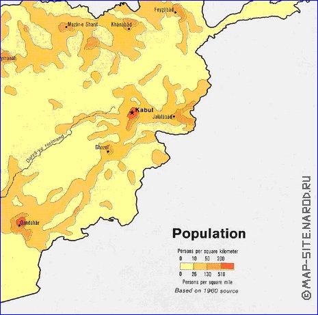 mapa de de densidade populacional Afeganistao em ingles