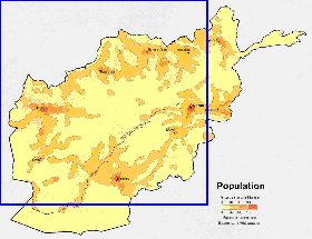 mapa de de densidade populacional Afeganistao em ingles