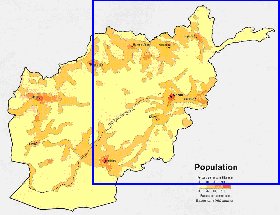 mapa de de densidade populacional Afeganistao em ingles