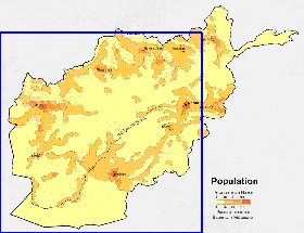 mapa de de densidade populacional Afeganistao em ingles