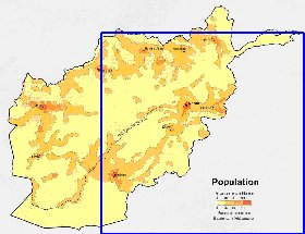 mapa de de densidade populacional Afeganistao em ingles