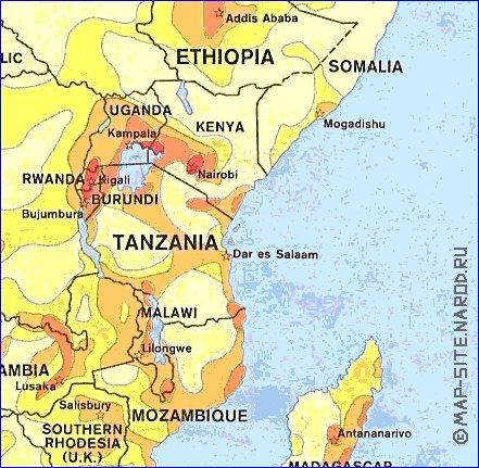 carte de de la densite de population Afrique en anglais