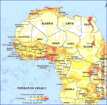 mapa de de densidade populacional Africa em ingles