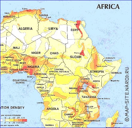 mapa de de densidade populacional Africa em ingles