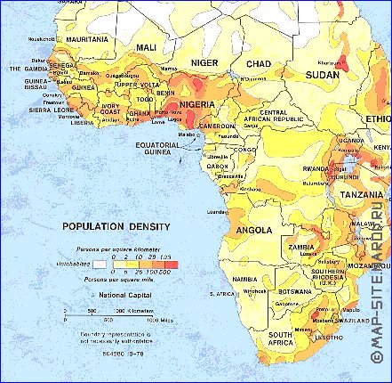 mapa de de densidade populacional Africa em ingles