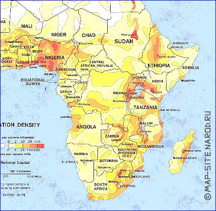 carte de de la densite de population Afrique en anglais