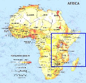 carte de de la densite de population Afrique en anglais