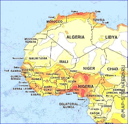 carte de de la densite de population Afrique en anglais