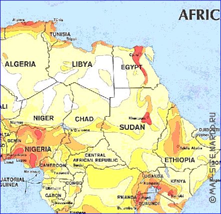 carte de de la densite de population Afrique en anglais